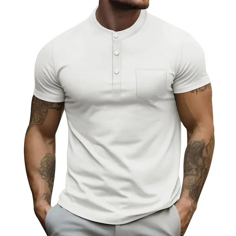 Men's Casual Solid Color Round Neck Button Down Short Sleeve Polo Shirt 49169531Y sold by Manly product image thumbnail 3