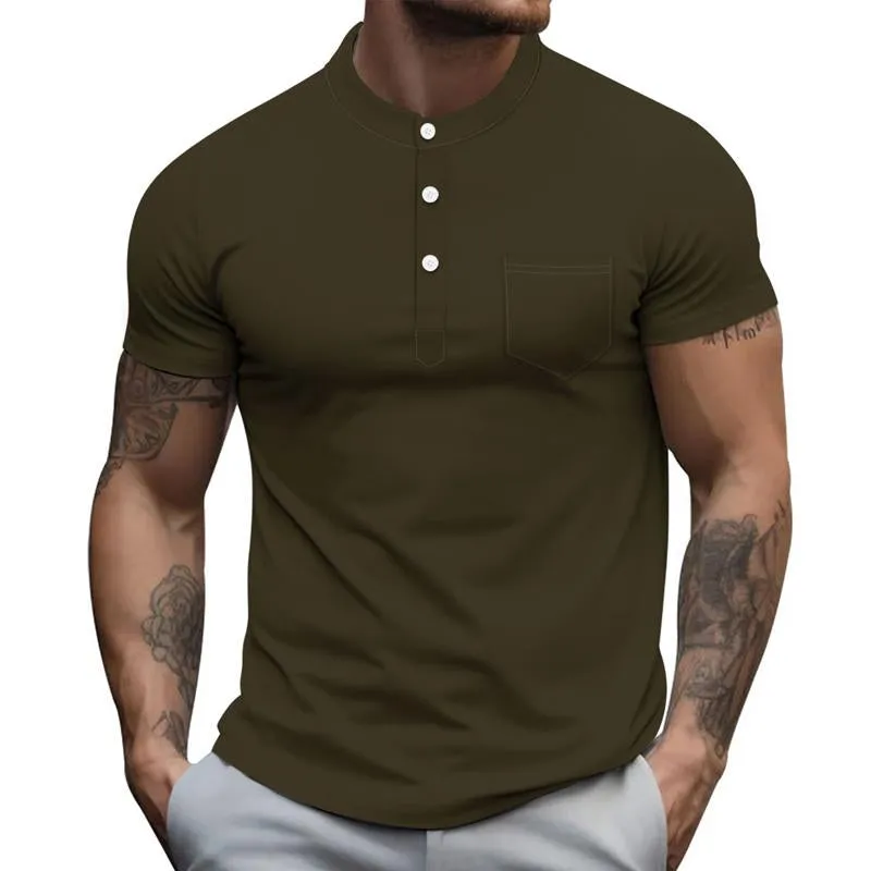 Men's Casual Solid Color Round Neck Button Down Short Sleeve Polo Shirt 49169531Y sold by Manly product image thumbnail 2