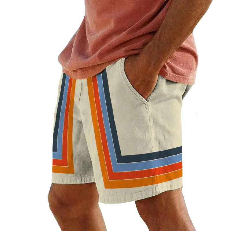 Men's Retro Striped Color Block Drawstring Beach Shorts 66535038TO sold by Manly
