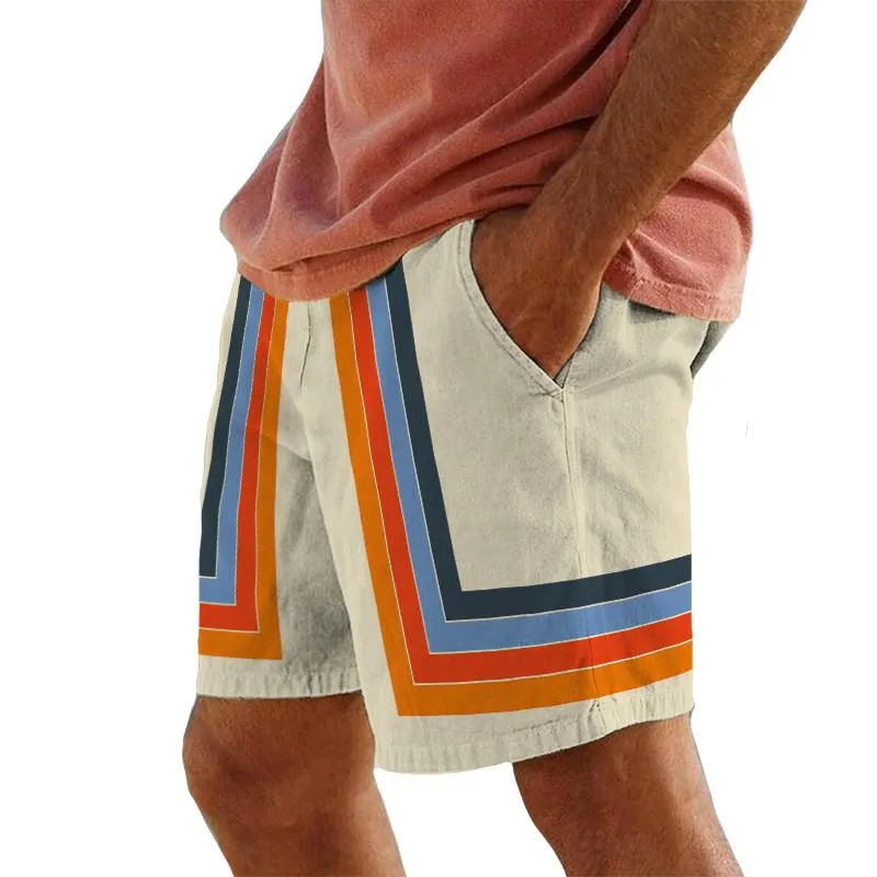 Men's Retro Striped Color Block Drawstring Beach Shorts 66535038TO sold by Manly