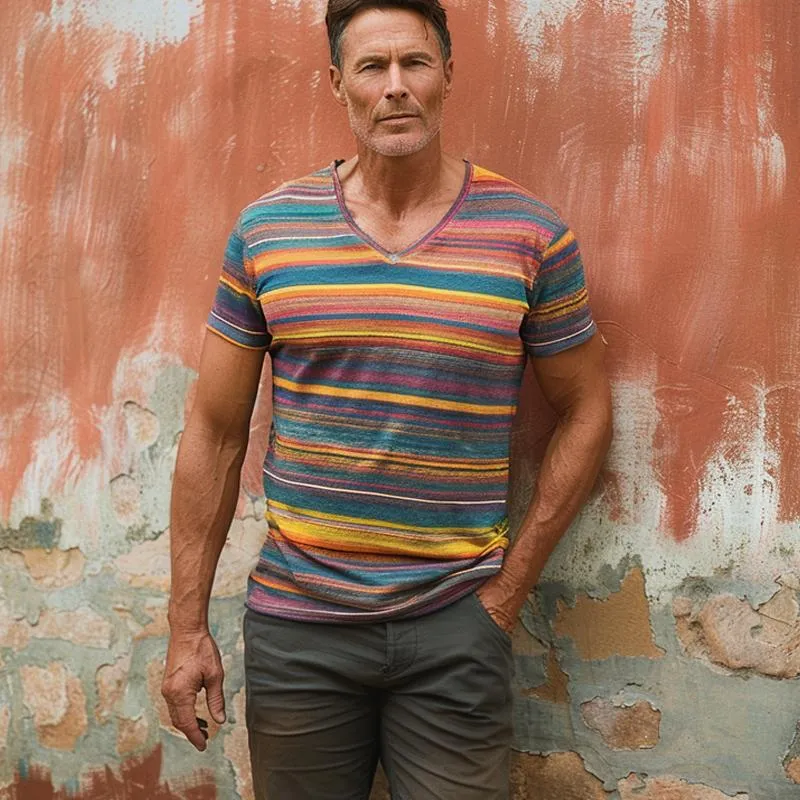 Men's Rainbow Print V-Neck Short Sleeve T-Shirt 36161975X sold by Manly product image thumbnail 2