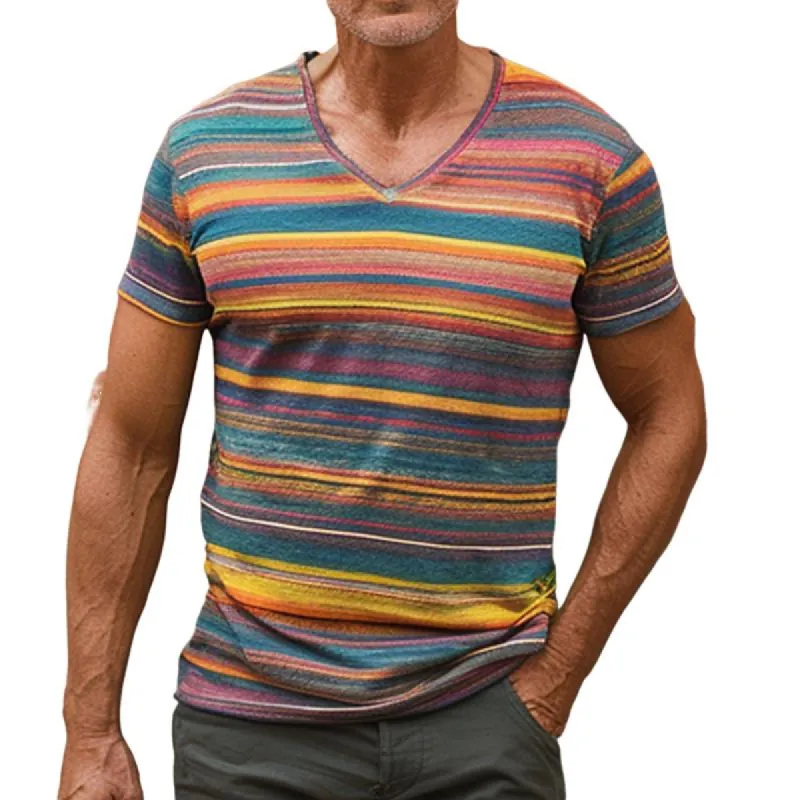 Men's Rainbow Print V-Neck Short Sleeve T-Shirt 36161975X sold by Manly