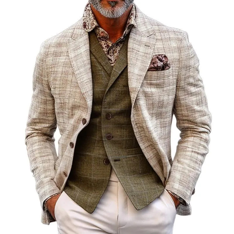 Men's Retro Checked Peaked Lapel Single Breasted Slim Blazer 06872068Z sold by Manly