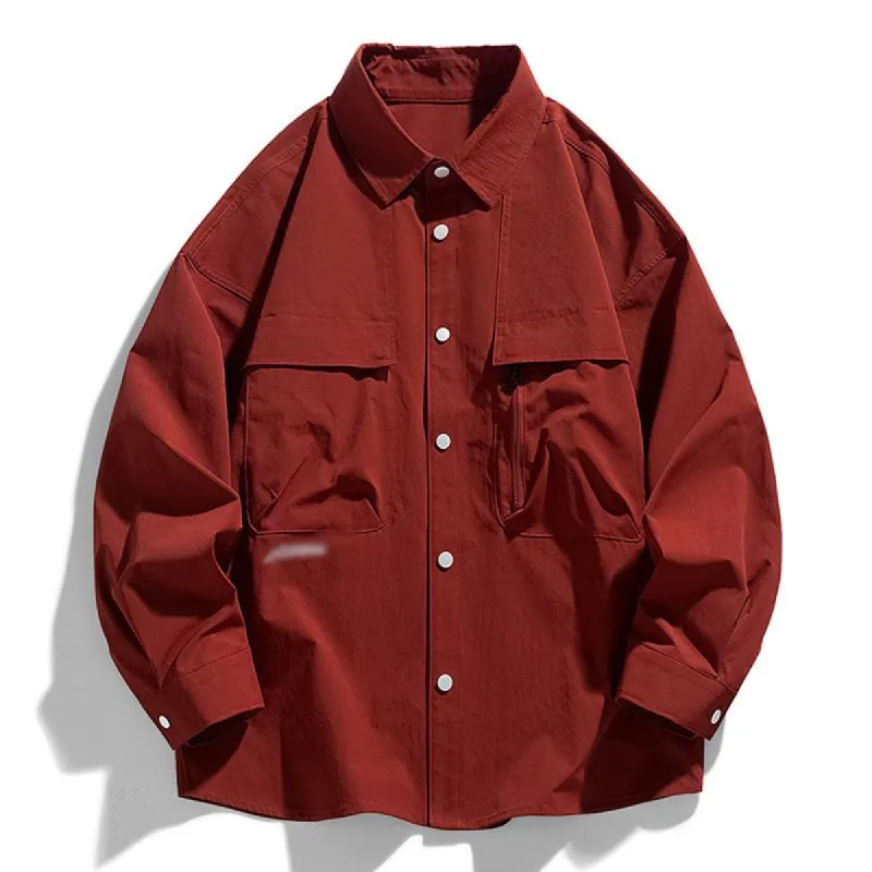 Men's Casual Solid Color Workwear Loose Long Sleeve Shirt 65266845M sold by Manly