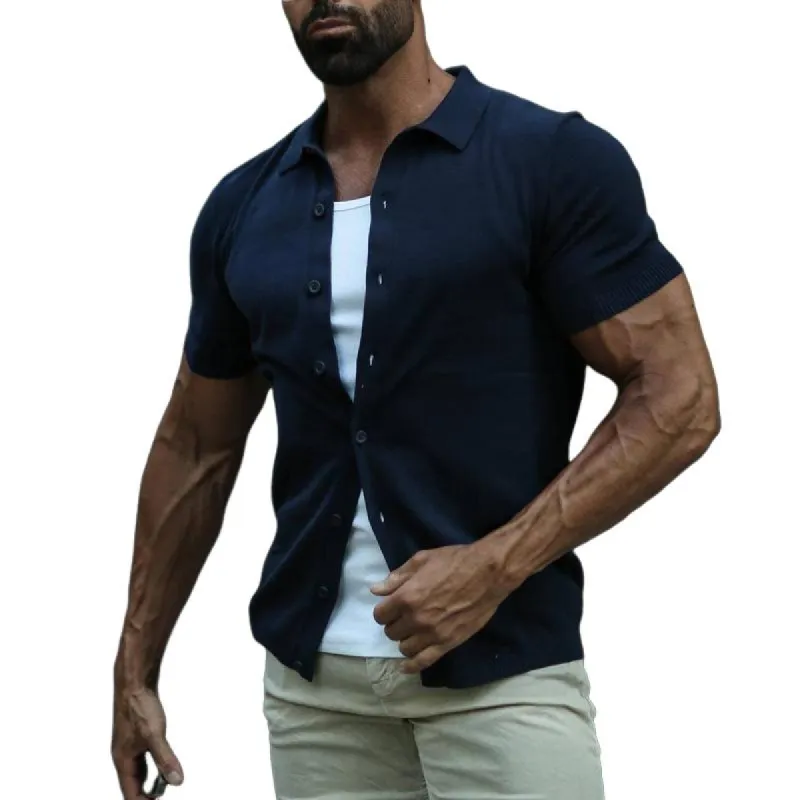 Men's Solid Color Lapel Slim Fit Short Sleeve Shirt 15149476Y sold by Manly