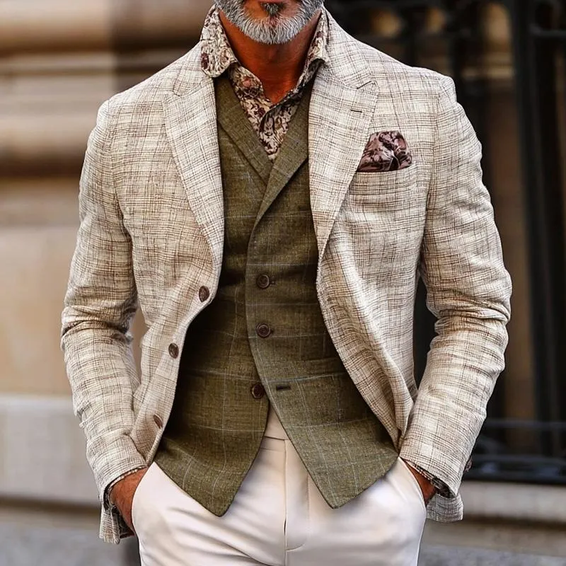 Men's Retro Checked Peaked Lapel Single Breasted Slim Blazer 06872068Z sold by Manly product image thumbnail 2