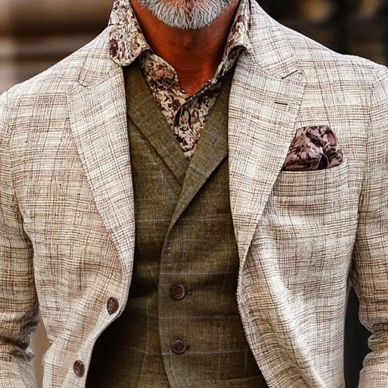 Men's Retro Checked Peaked Lapel Single Breasted Slim Blazer 06872068Z sold by Manly product image thumbnail 3