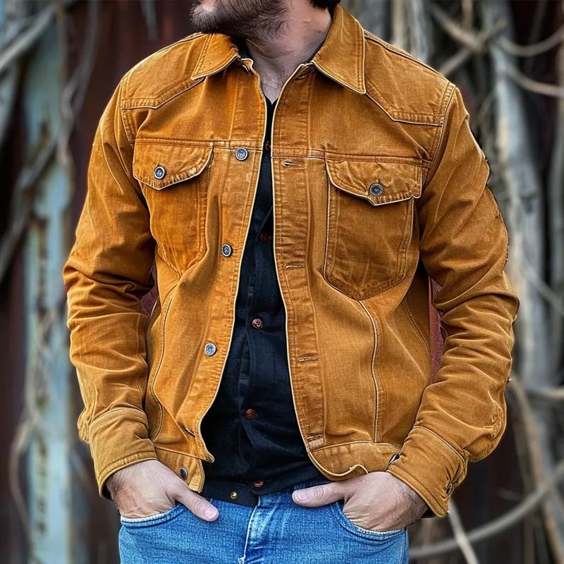 Men's Vintage Solid Lapel Breast Pocket Single Breasted Cargo Jacket 61368251Z sold by Manly product image thumbnail 2