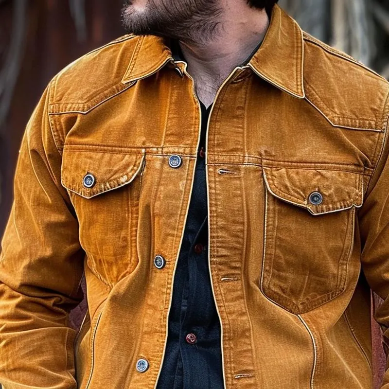 Men's Vintage Solid Lapel Breast Pocket Single Breasted Cargo Jacket 61368251Z sold by Manly product image thumbnail 3