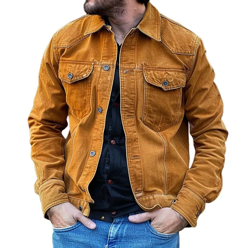 Men's Vintage Solid Lapel Breast Pocket Single Breasted Cargo Jacket 61368251Z sold by Manly