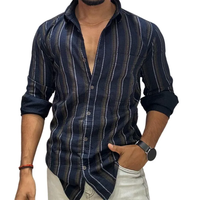 Men's Retro Casual Striped Pocket Lapel Long Sleeve Shirt 39770771TO sold by Manly