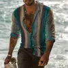 Men's Lapel Casual Holiday Stripe Print Shirt 73966004X sold by Manly