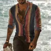 Men's Lapel Casual Holiday Stripe Print Shirt 73966004X sold by Manly