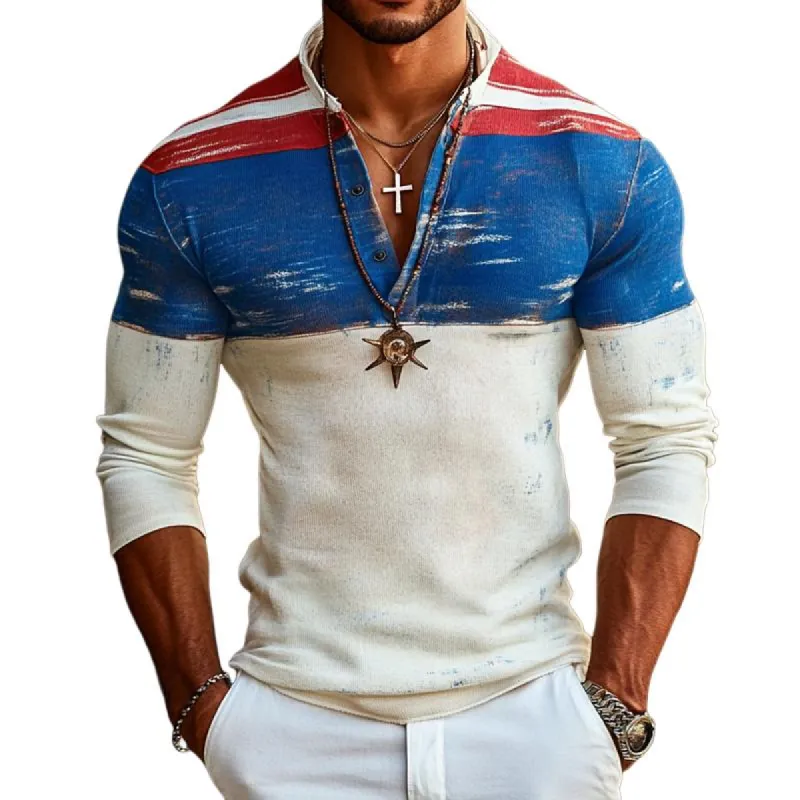 Men's Colorblock Stand Collar Long Sleeve T-shirt 61527361Z sold by Manly
