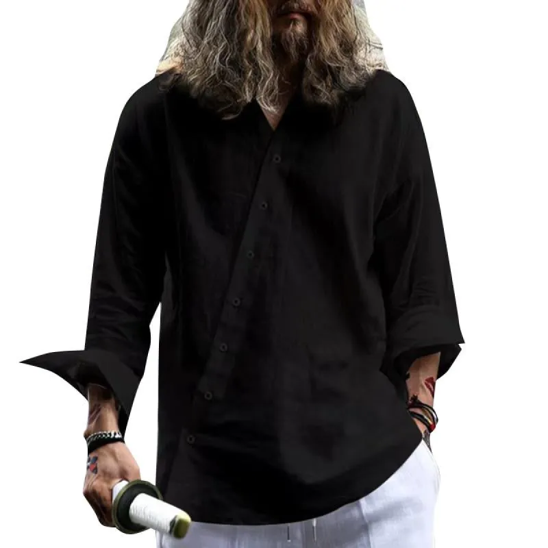 Men's Casual Solid Color Cotton Linen Long Sleeve Shirt 65349565Y sold by Manly