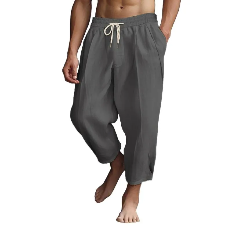 Men's Solid Loose Cotton And Linen Elastic Waist Casual Pants 97893323Z sold by Manly