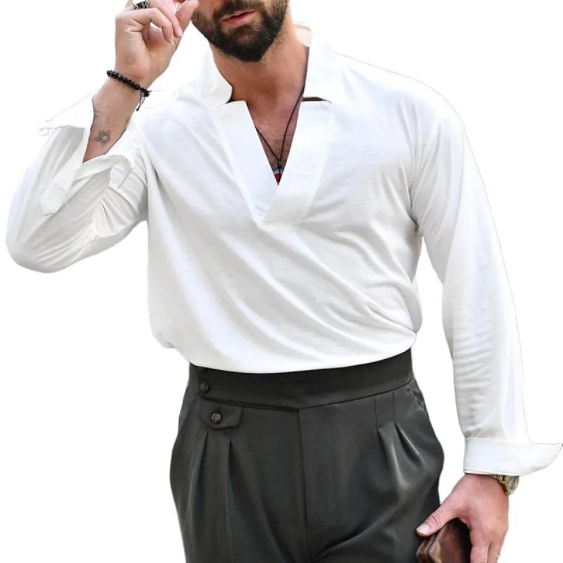 Men's Vintage Solid Color V Neck Long Sleeve Shirt 90977805Z sold by Manly