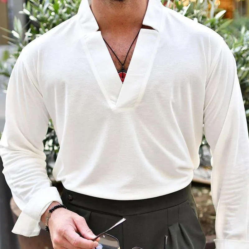 Men's Vintage Solid Color V Neck Long Sleeve Shirt 90977805Z sold by Manly product image thumbnail 2