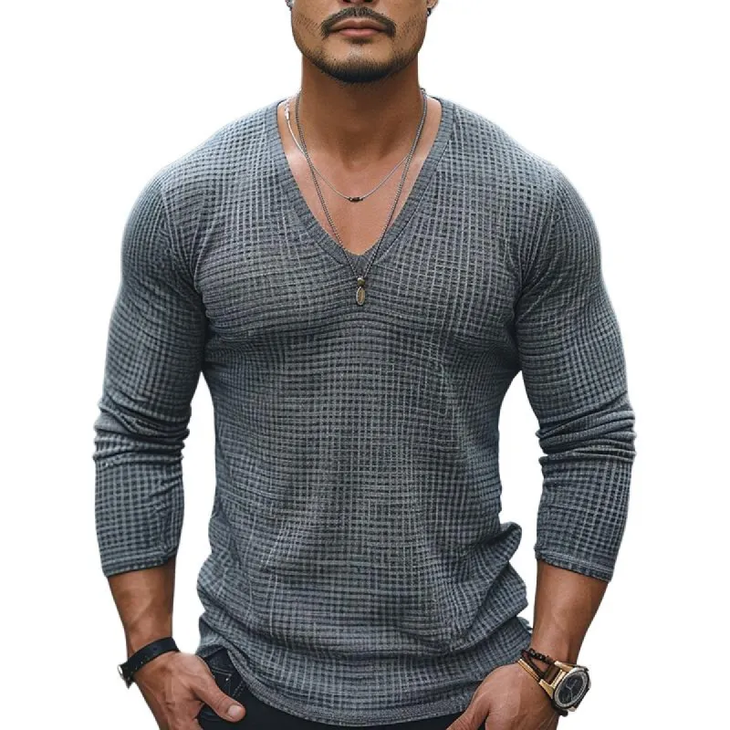Men's Casual V-neck Waffle Slim Fit Long Sleeve T-shirt 89721773M sold by Manly