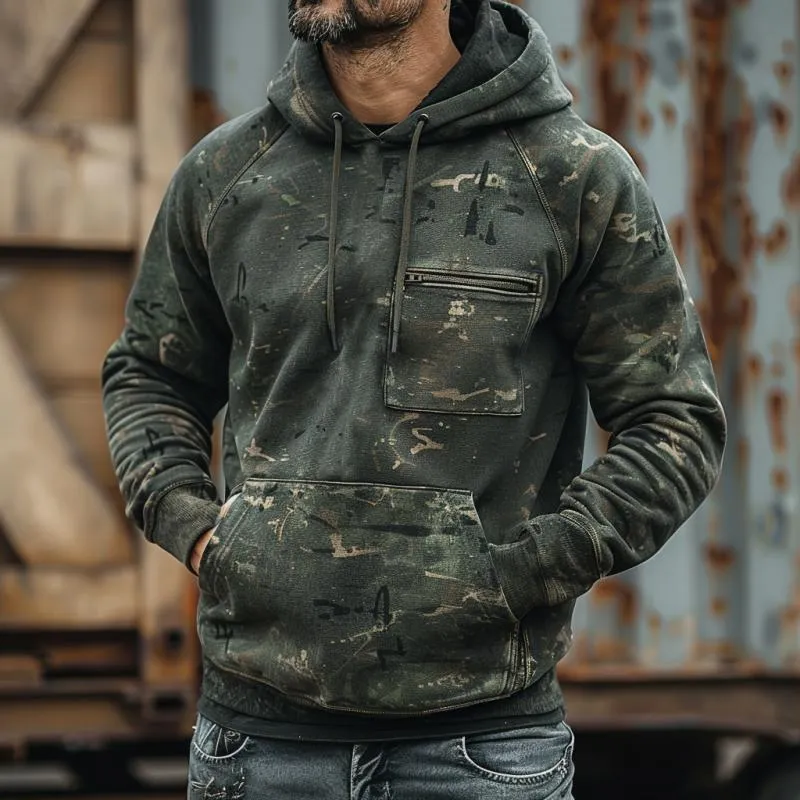 Men's Camouflage Print Chest Pocket Raglan Sleeve Kangaroo Pocket Hoodie 21843967Y sold by Manly product image thumbnail 3