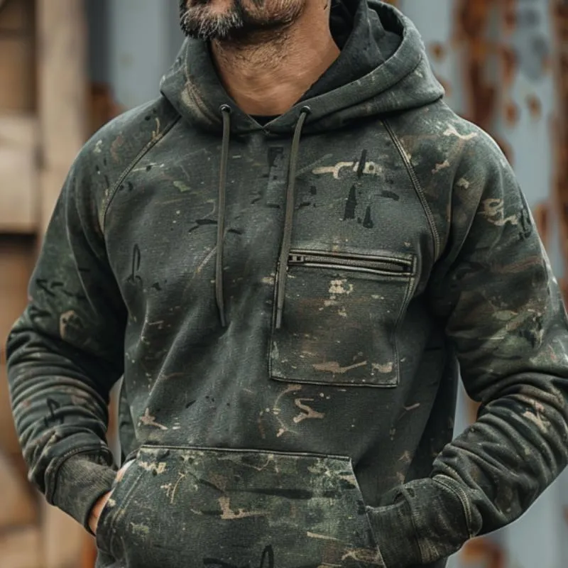 Men's Camouflage Print Chest Pocket Raglan Sleeve Kangaroo Pocket Hoodie 21843967Y sold by Manly product image thumbnail 2