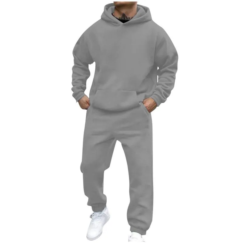 Men's Casual Loose Fleece Long-sleeved Hoodie Sweatpants Set 27431382M sold by Manly