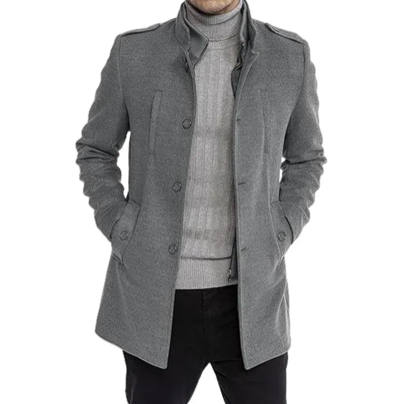 Men's Stand Collar Solid Color Zipper Jacket Fake Two-Piece Coat 49443172X sold by Manly