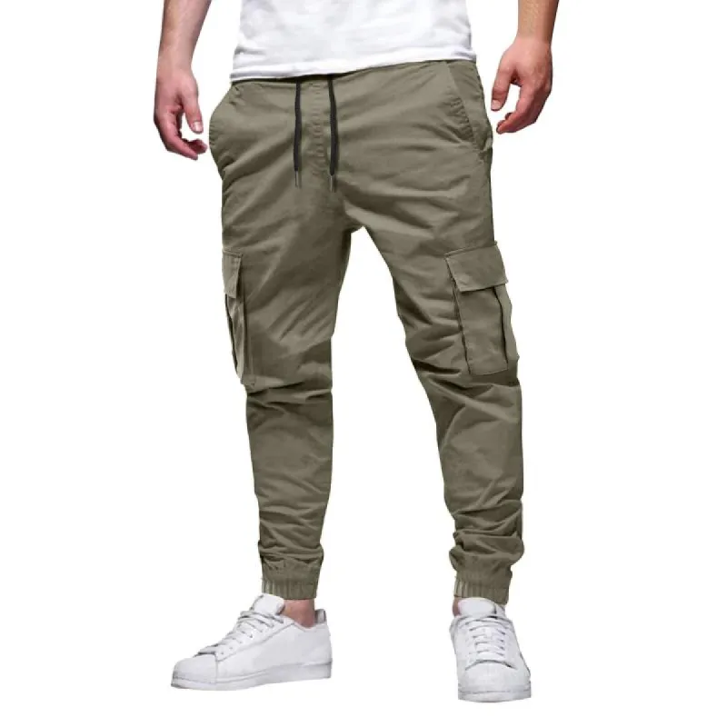 Men's Drawstring Elastic Waist Multi-pocket Outdoor Sports Trousers 42270389Z sold by Manly