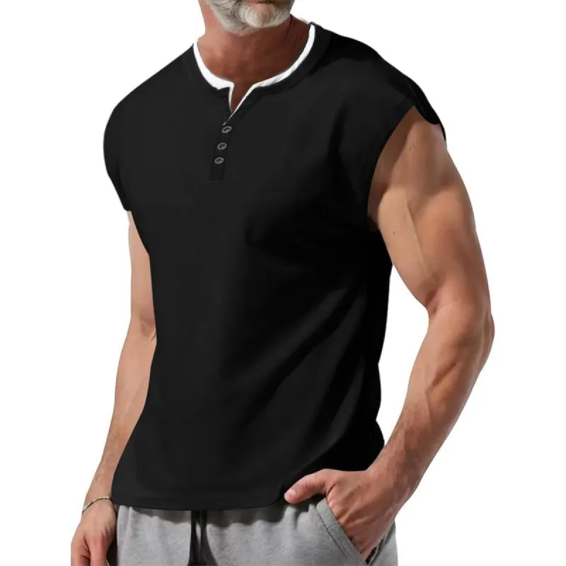 Men's Colorblock Henley Sleeveless Tank Top 08808070Y sold by Manly