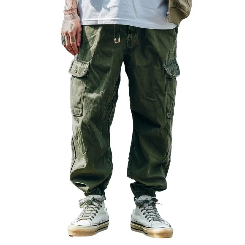 Men's Solid Loose Multi-pocket Cargo Pants 29105349Z sold by Manly