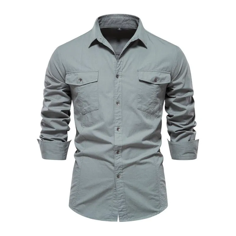 Men's Casual Solid Color Cotton Slim Lapel Long Sleeve Shirt 93396803M sold by Manly