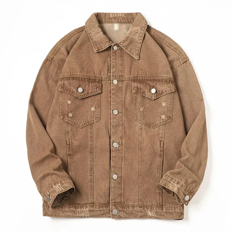 Men's Vintage Washed Ripped Lapel Single Breasted Loose Denim Jacket 37773558M sold by Manly