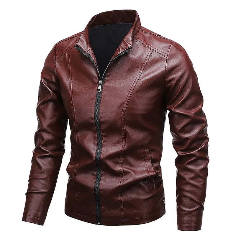 Men's Stand Collar Zip Leather Jacket 28307494X sold by Manly product image thumbnail 3