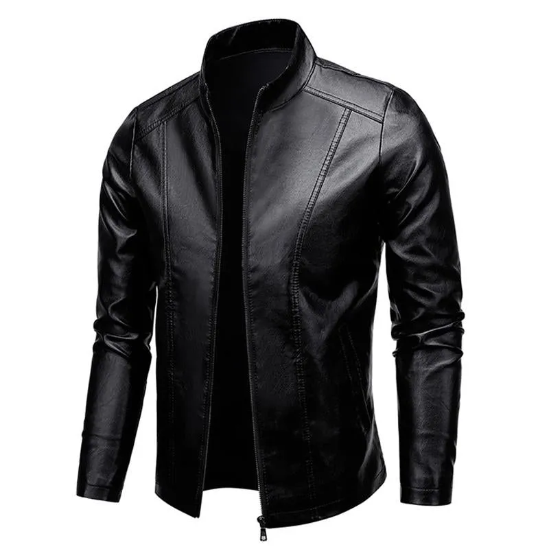 Men's Stand Collar Zip Leather Jacket 28307494X sold by Manly product image thumbnail 4