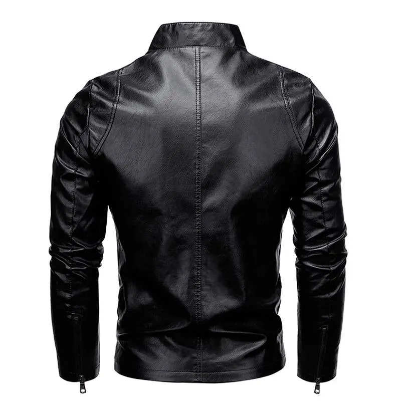 Men's Stand Collar Zip Leather Jacket 28307494X sold by Manly product image thumbnail 5