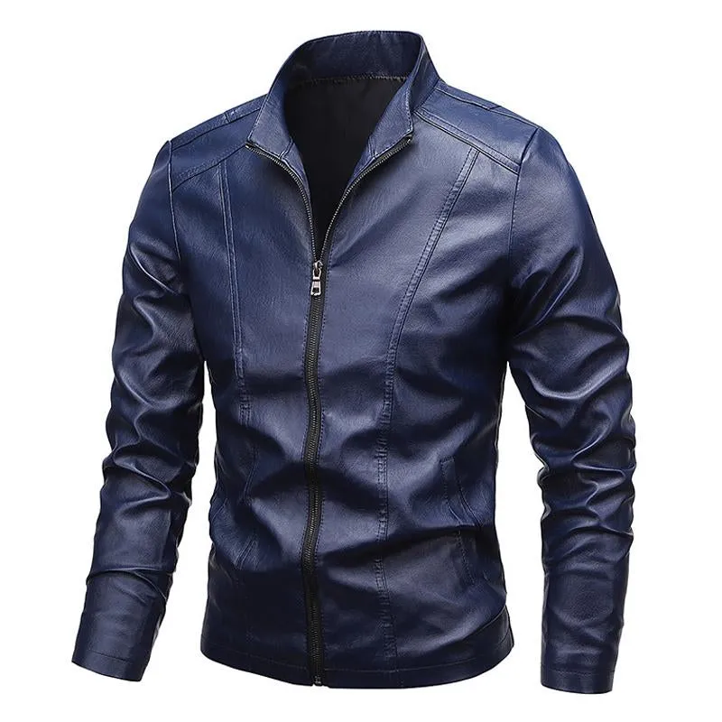 Men's Stand Collar Zip Leather Jacket 28307494X sold by Manly product image thumbnail 2