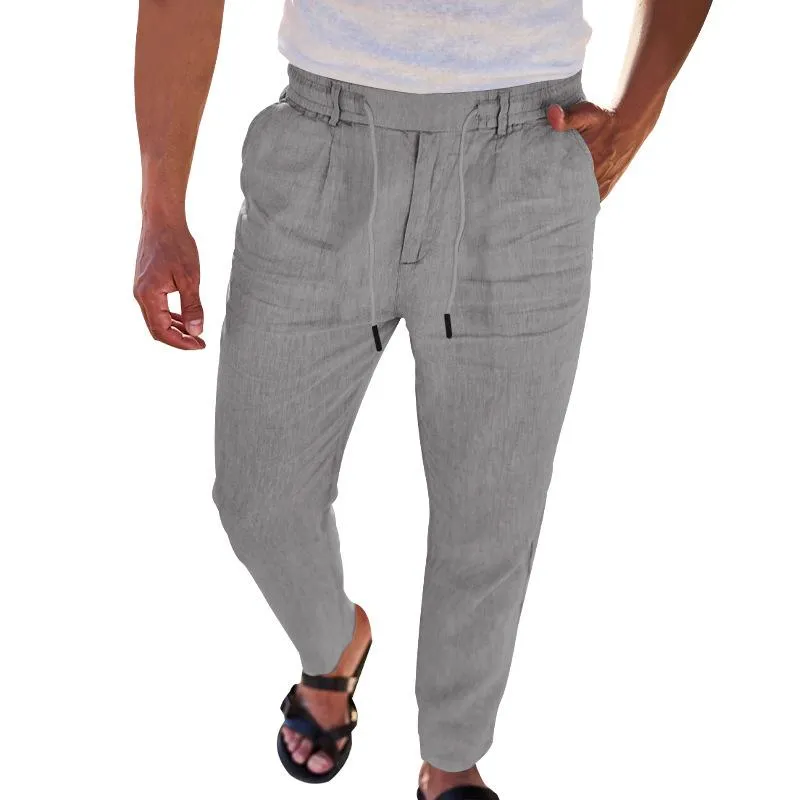 Men's Solid Color Casual Cotton And Linen Drawstring Straight Pants 93633652Y sold by Manly