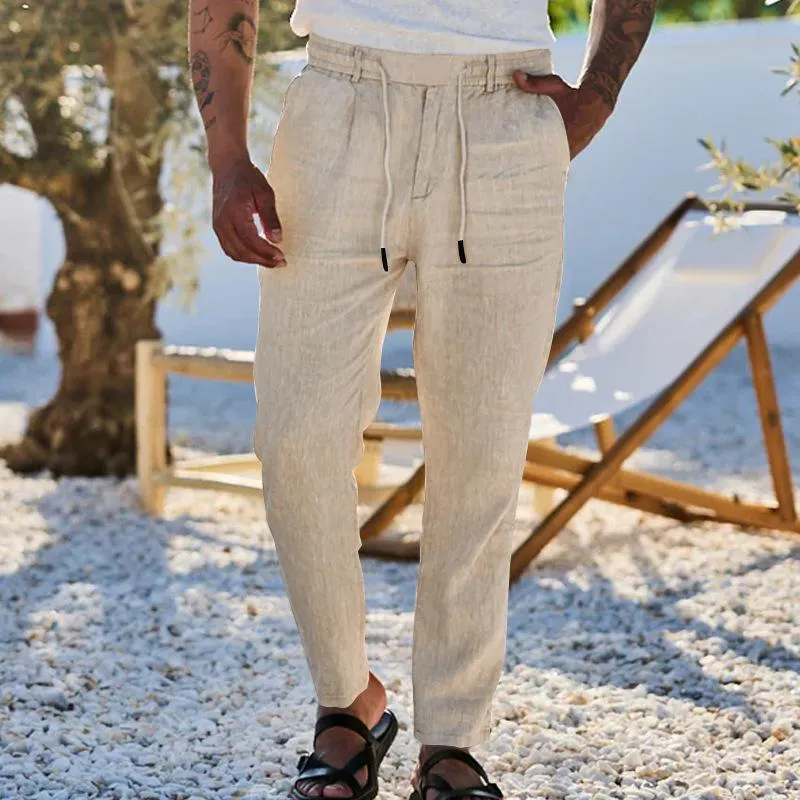 Men's Solid Color Casual Cotton And Linen Drawstring Straight Pants 93633652Y sold by Manly product image thumbnail 5