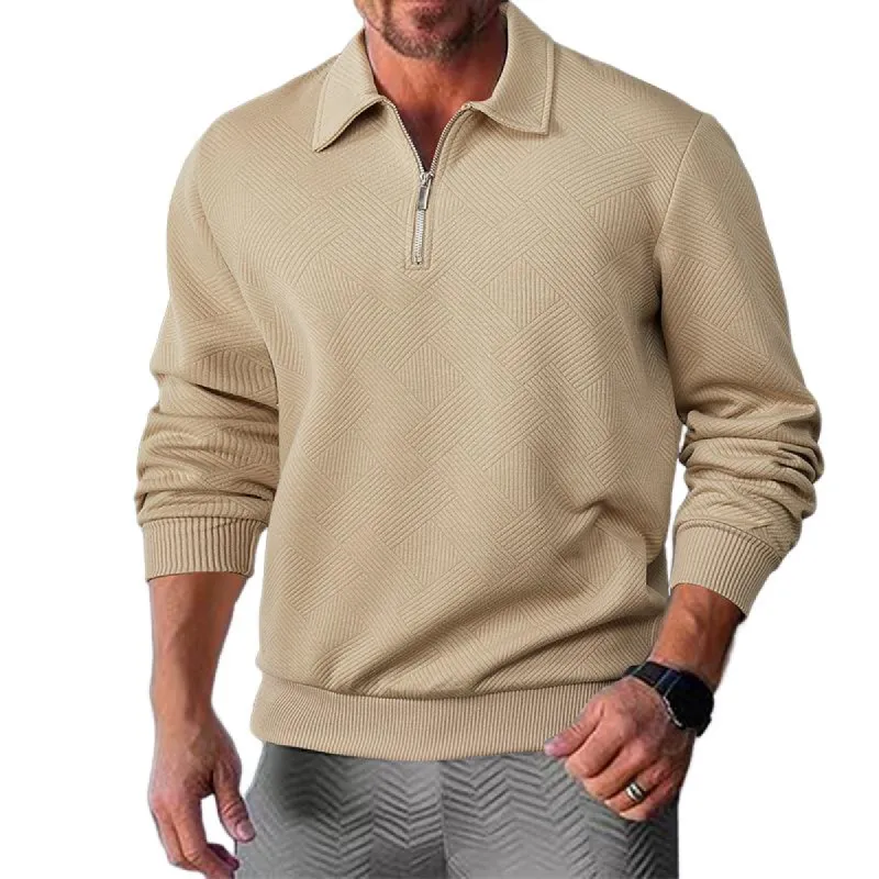 Men's Casual Jacquard Lapel Zipper Loose Long-sleeved Pullover Sweatshirt 34904769M sold by Manly