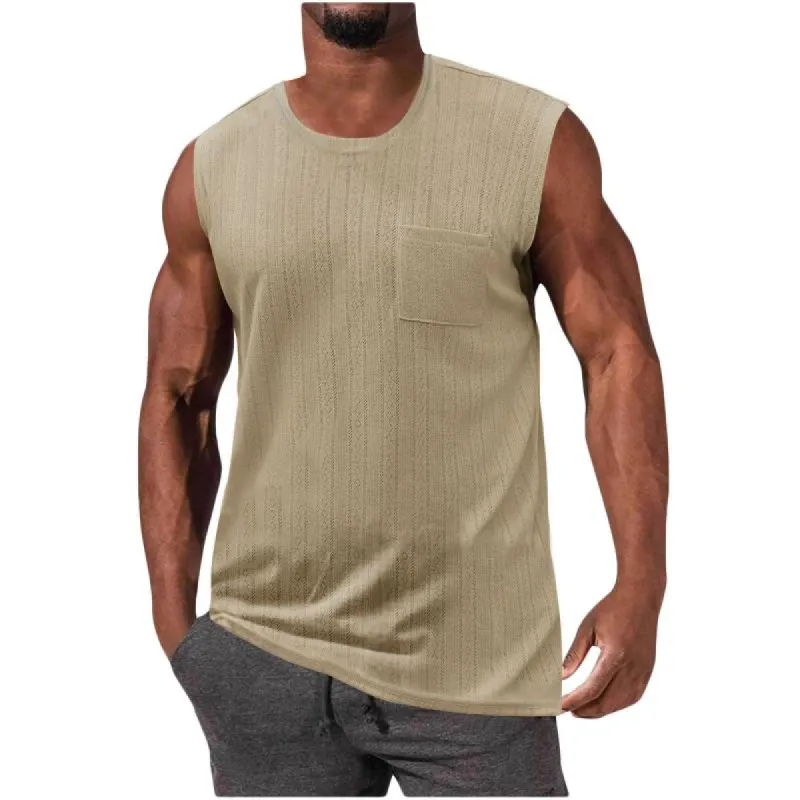 Men's Knitted Vertical Striped Chest Pocket Sleeveless Tank Top 93872839Y sold by Manly