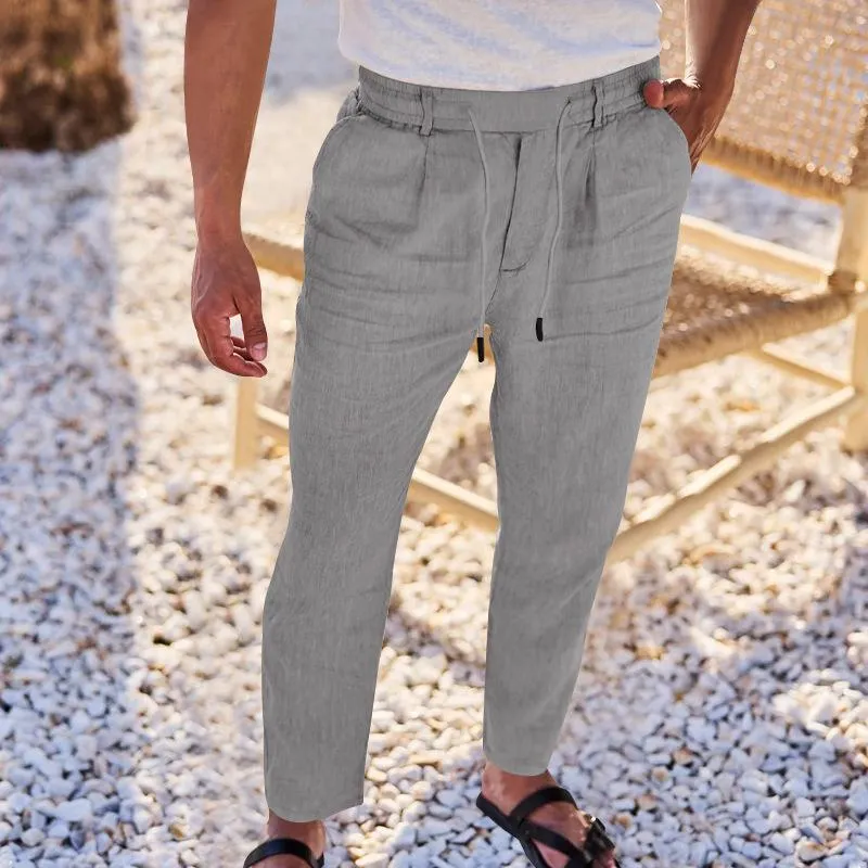 Men's Solid Color Casual Cotton And Linen Drawstring Straight Pants 93633652Y sold by Manly product image thumbnail 2