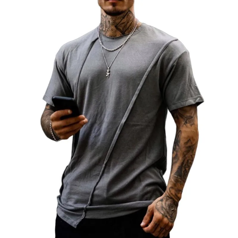 Men's Casual Trendy Stitching Round Neck Short-sleeved T-shirt 32163665TO sold by Manly