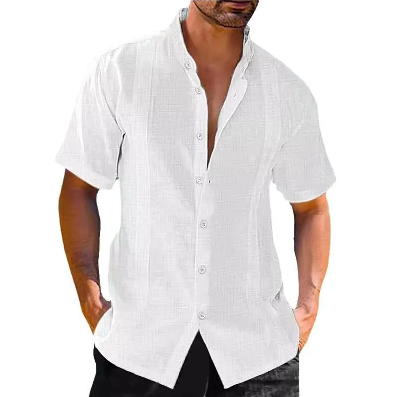 Men's Casual Cotton Linen Blended Striped Stand Collar Short Sleeve Shirt 03919138M sold by Manly product image thumbnail 2