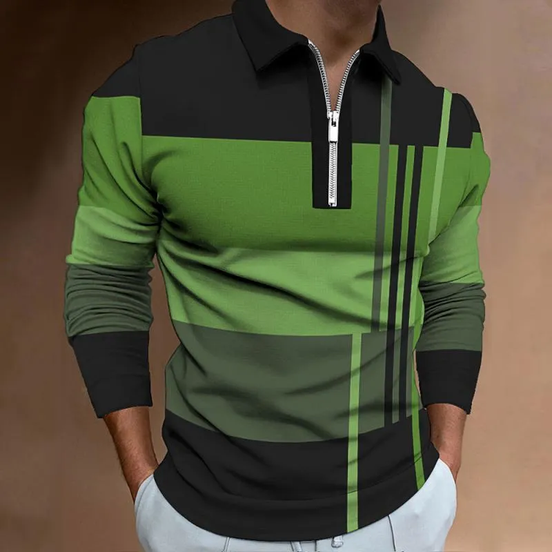 Men's Casual Colorblock Printed Lapel Long Sleeve Polo Shirt 04484966M sold by Manly product image thumbnail 3