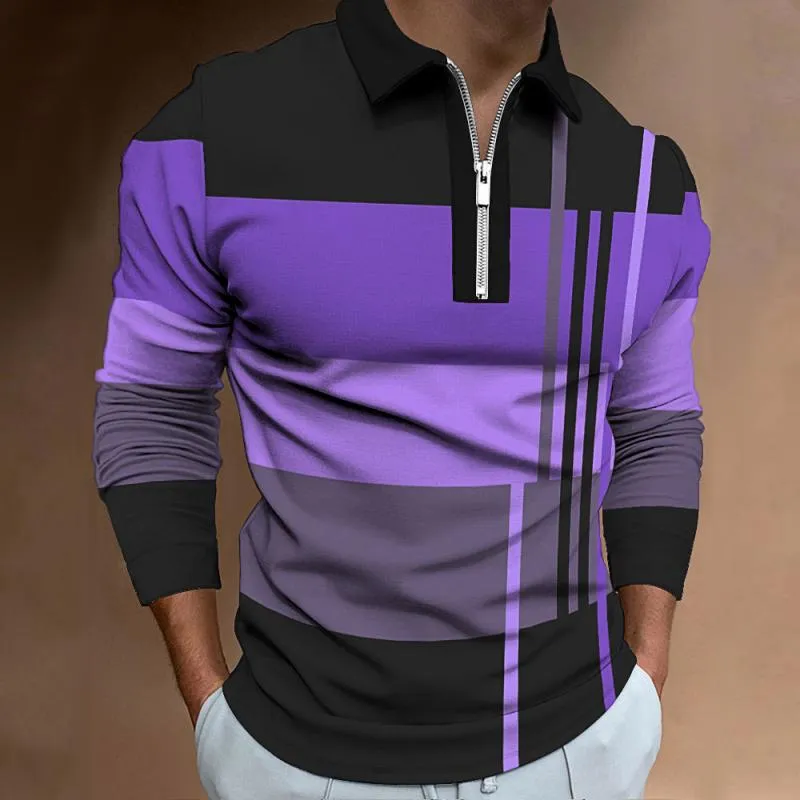Men's Casual Colorblock Printed Lapel Long Sleeve Polo Shirt 04484966M sold by Manly product image thumbnail 2