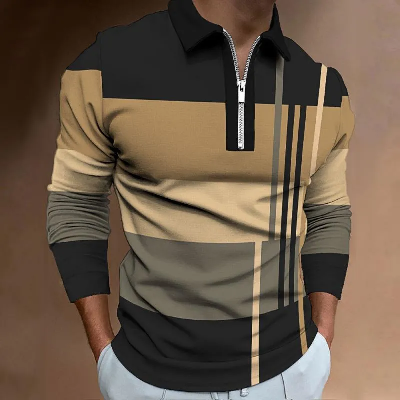 Men's Casual Colorblock Printed Lapel Long Sleeve Polo Shirt 04484966M sold by Manly product image thumbnail 5