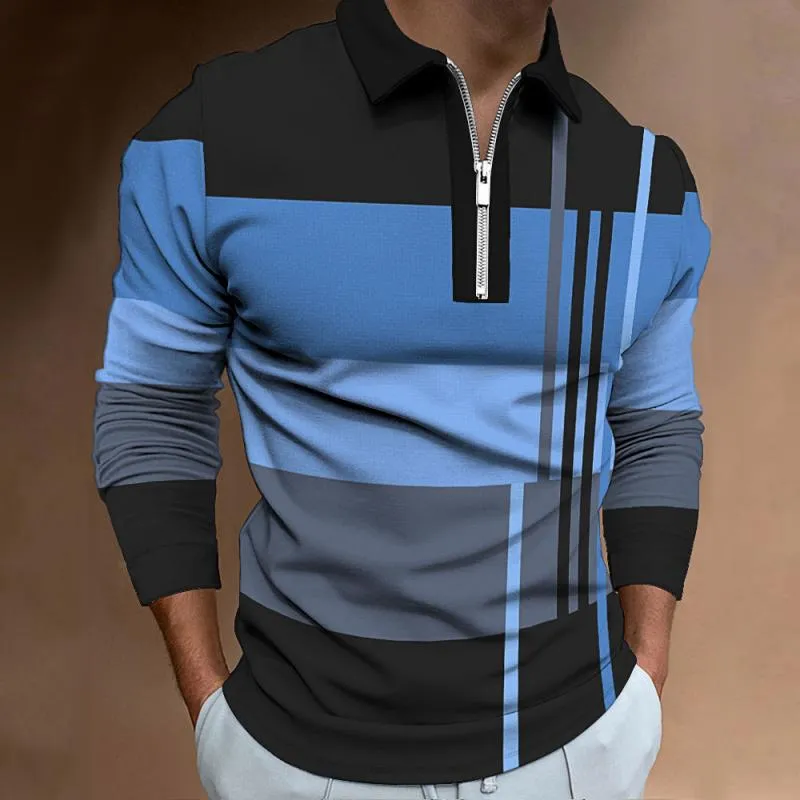Men's Casual Colorblock Printed Lapel Long Sleeve Polo Shirt 04484966M sold by Manly product image thumbnail 4