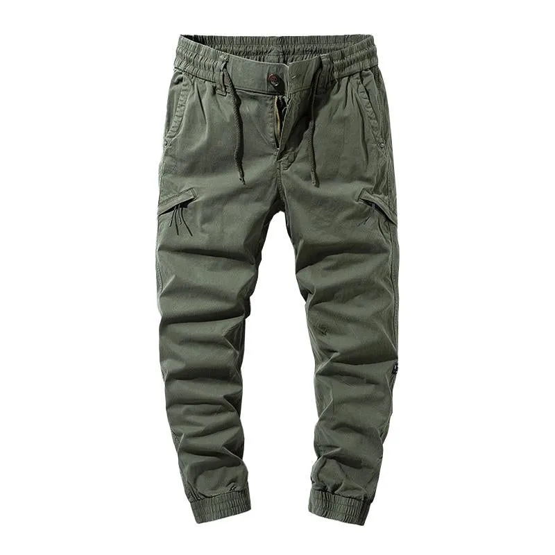 Men's Casual Solid Color Cotton Multi-Pockets Elastic Waist Cargo Pants 34479237M sold by Manly