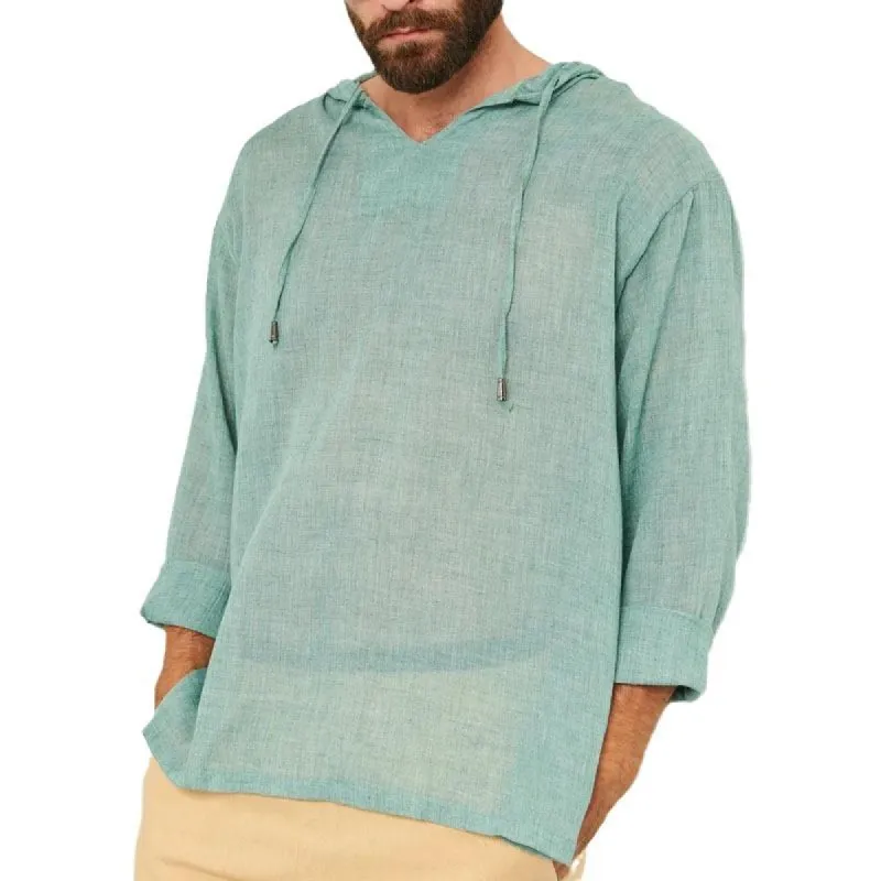 Men's Casual Solid Color Cotton Linen Thin Loose Long-sleeved Hoodie 12253272M sold by Manly
