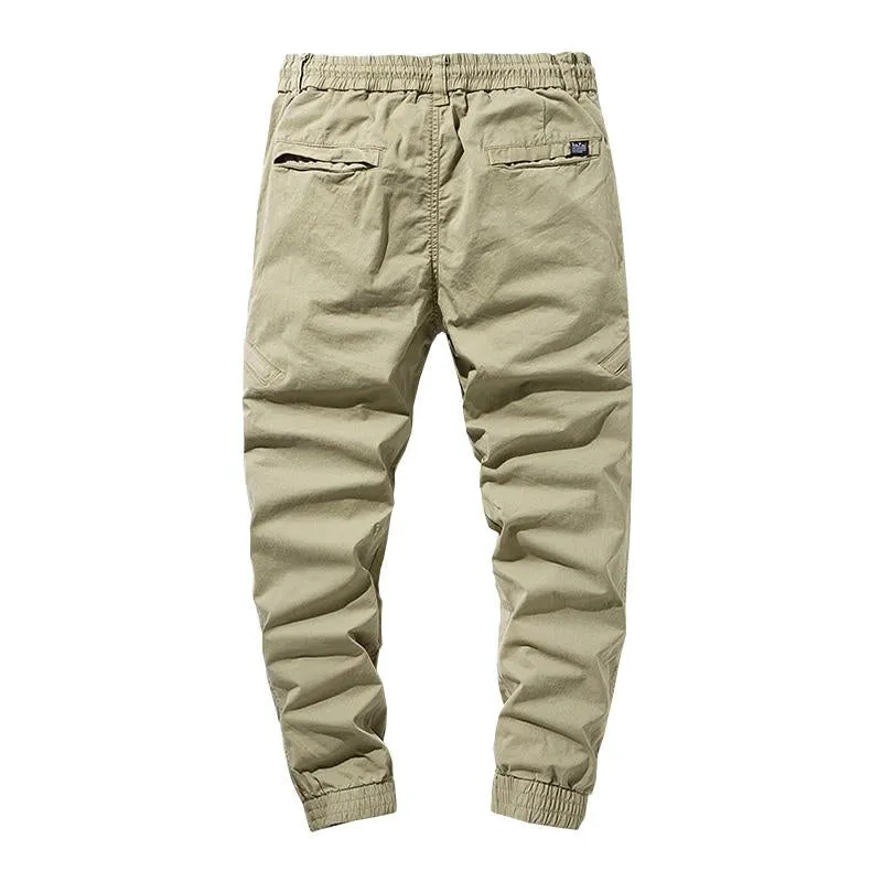 Men's Casual Solid Color Cotton Multi-Pockets Elastic Waist Cargo Pants 34479237M sold by Manly product image thumbnail 5
